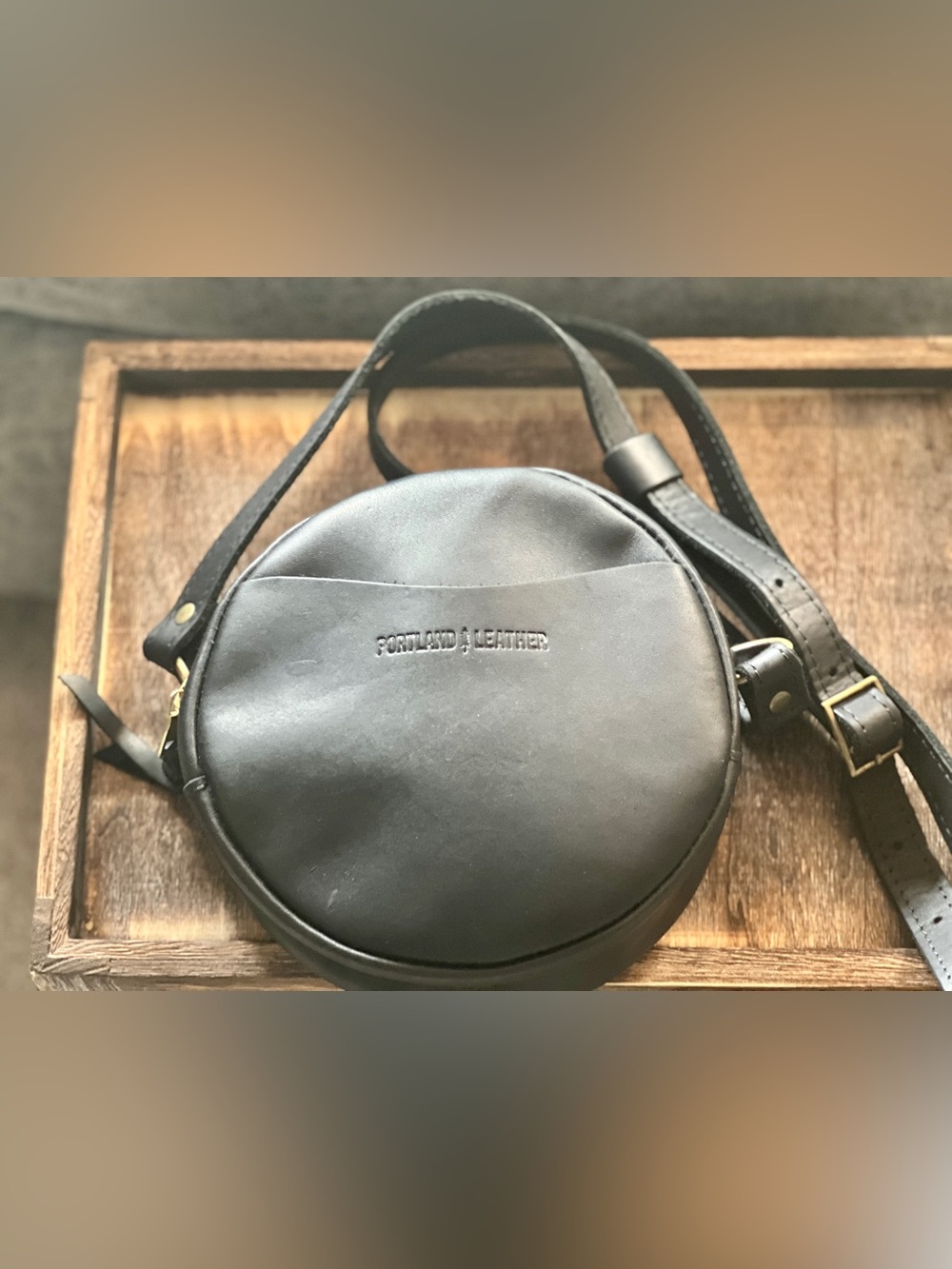 Portland Leather Black Round Belt Bag with Adjustable Strap